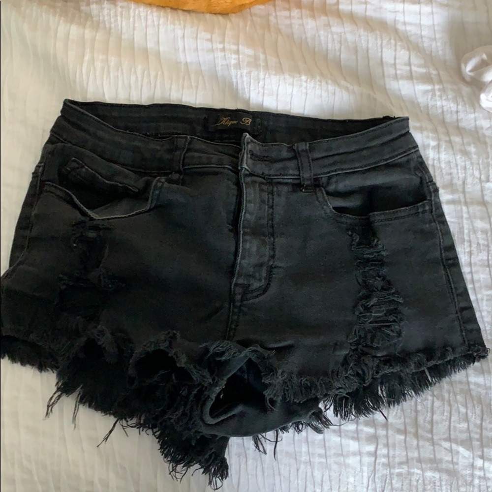 Distressed black shorts